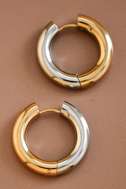 Two-Tone Chunky Closed Hoop Earrings