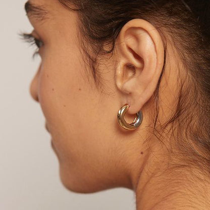 Two-Tone Chunky Closed Hoop Earrings
